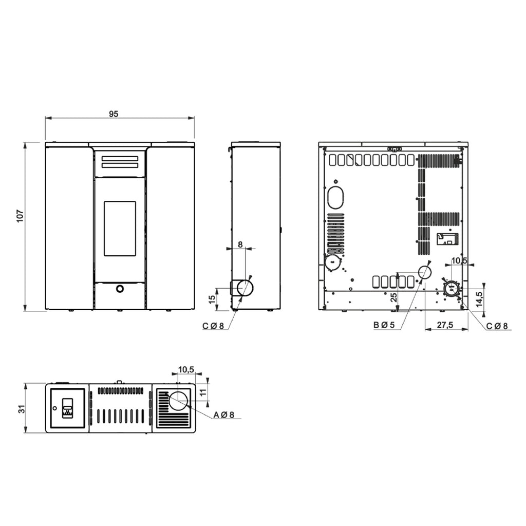 Poêle à granulés Edilkamin EK63 Entity 90+ Evo acier noir 8,7 kW