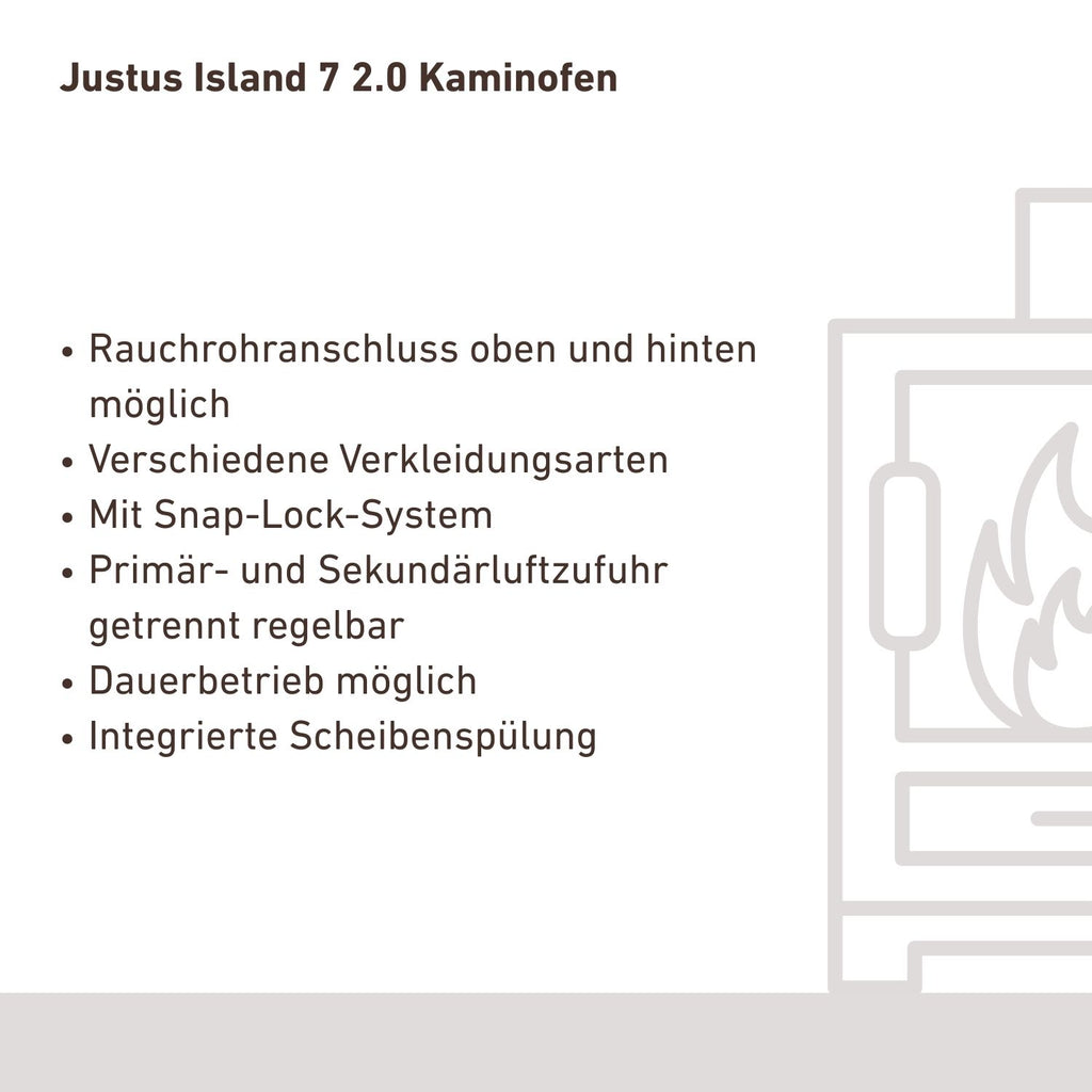 Justus Island 7 2.0 – Poêle à bois acier noir et pierre ollaire 7 kW