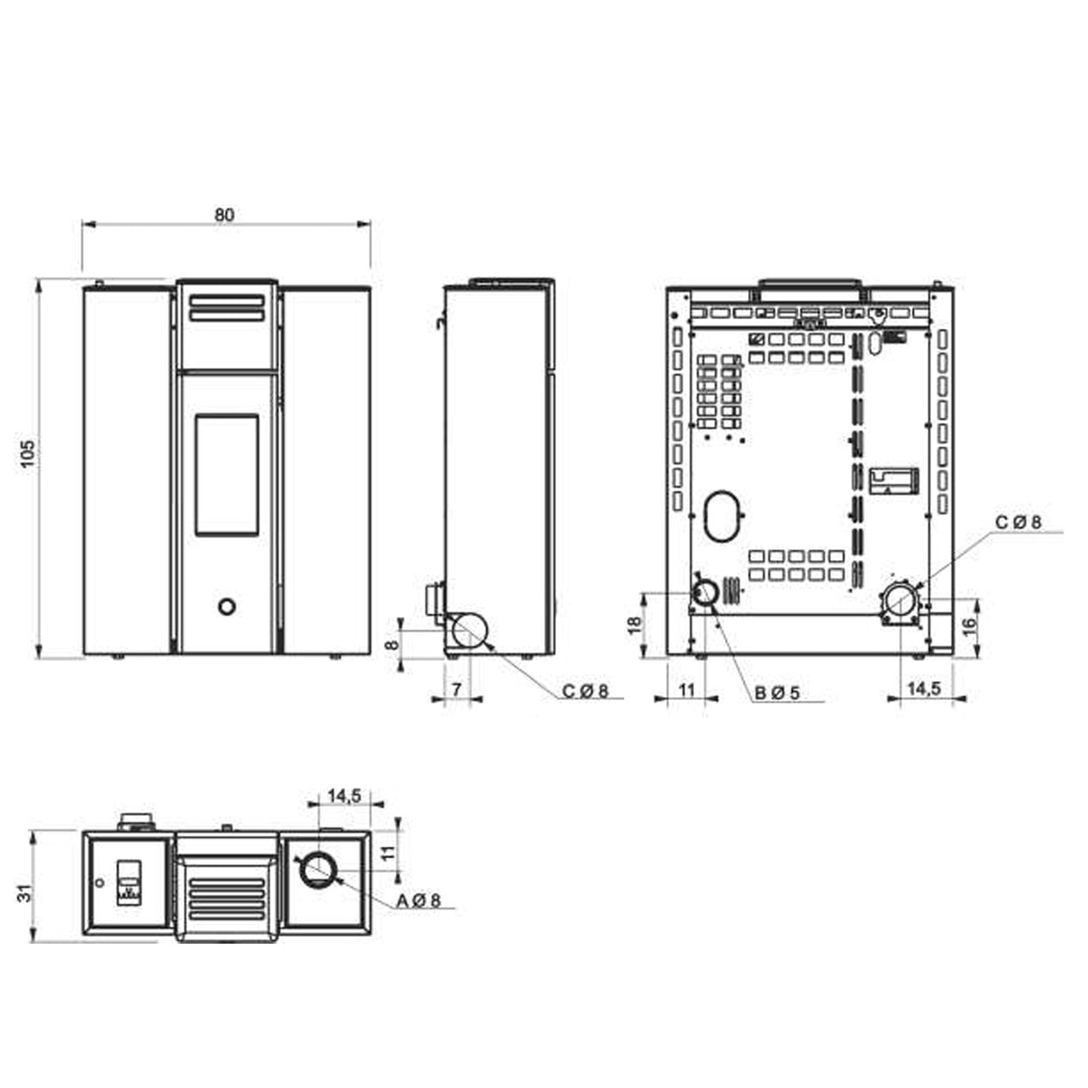 Poêle à granulés Edilkamin EK63 Cell 80+ Evo acier blanc 7,7 kW