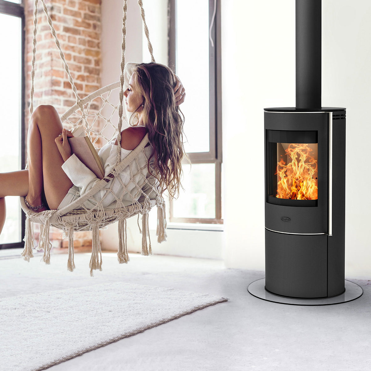 Poêle à bois Fireplace Elite Toronto E6021 acier noir avec plaque en verre 5,5 kW