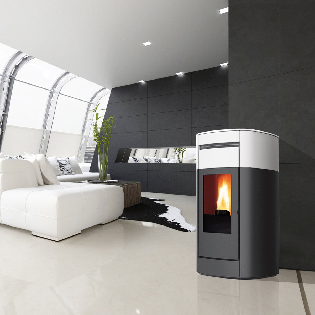 Poêle à granulés Edilkamin Vyda EVO – Céramique blanc mat – 14,8 kW