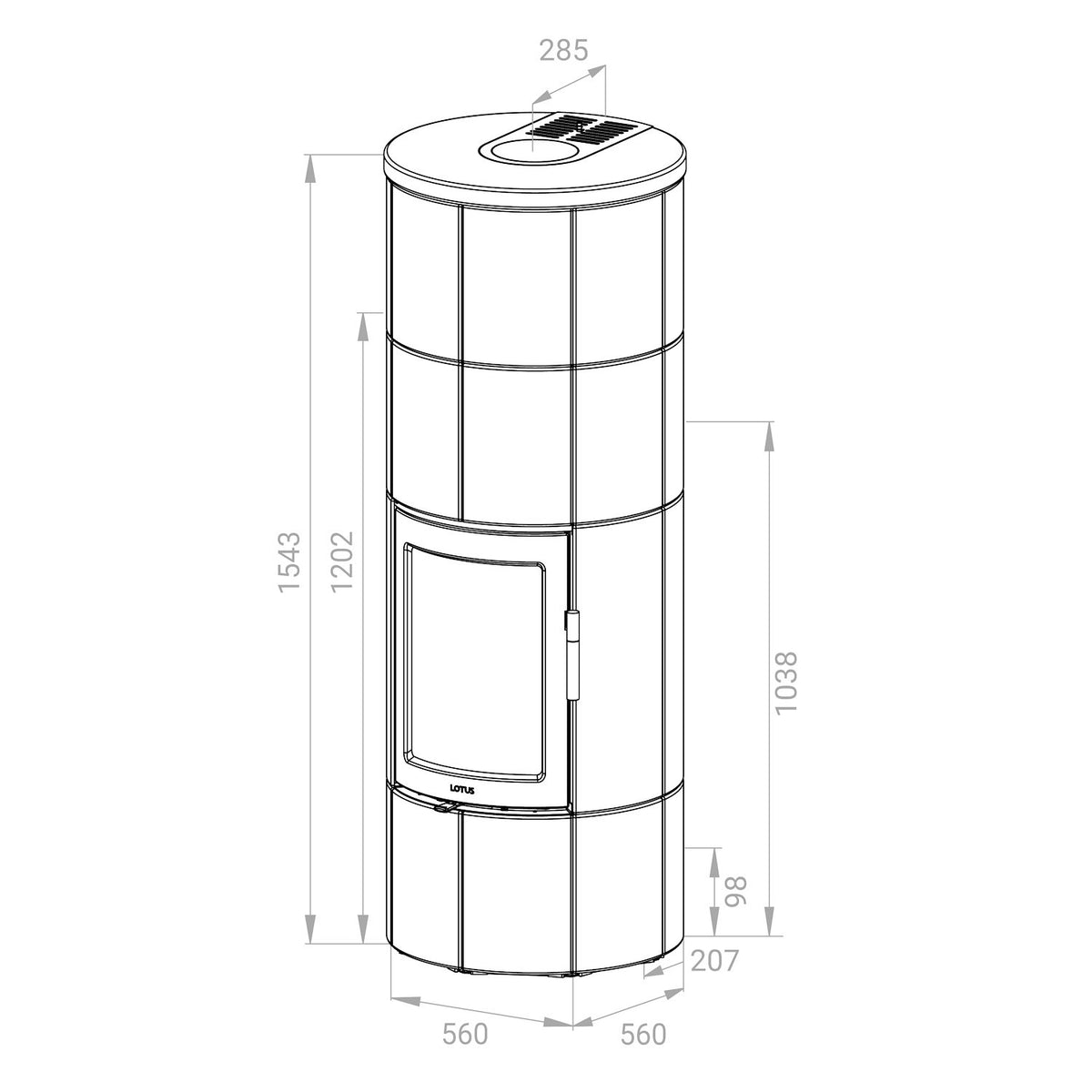 Poêle à bois Lotus Maestro 2 Indian Night – porte grise, sortie de fumée par le haut 6 kW – image 6