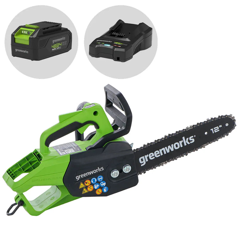 Greenworks GD48TCS – Tronçonneuse à batterie 48 V – Batterie 2 Ah – Guide 30 cm – photo 1