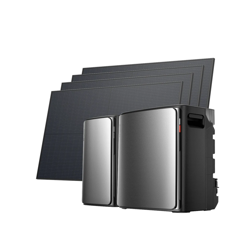 EcoFlow STREAM Ultra X avec une batterie STREAM AC Pro et quatre panneaux solaires rigides de 450 W