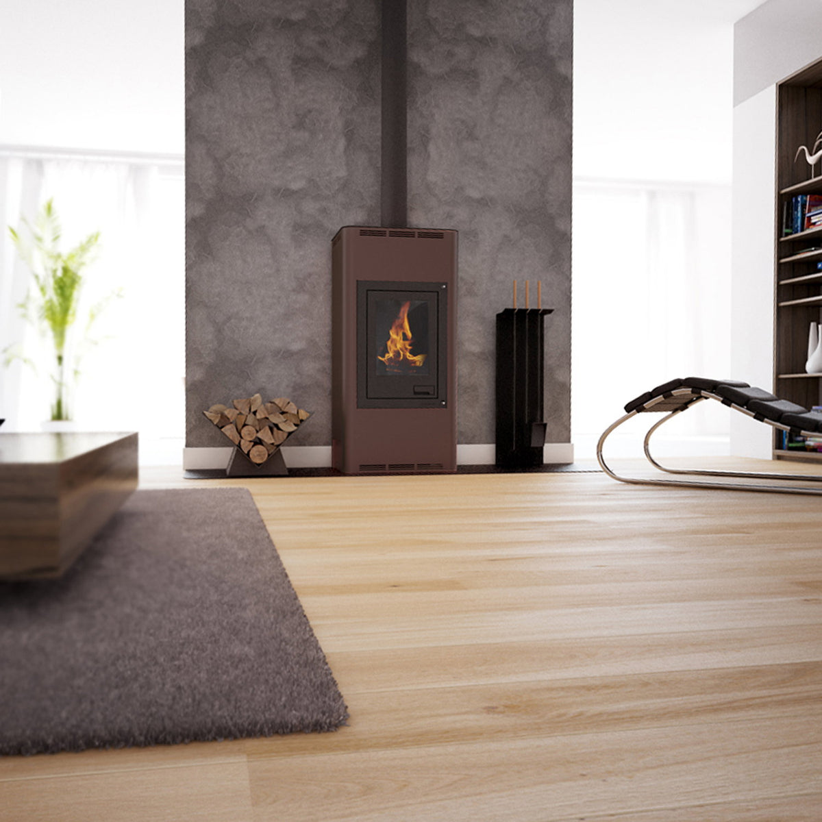 Poêle à bois Aquaflam 12 Manuel avec échangeur d'eau Marron HSF29-038 12,3 kW