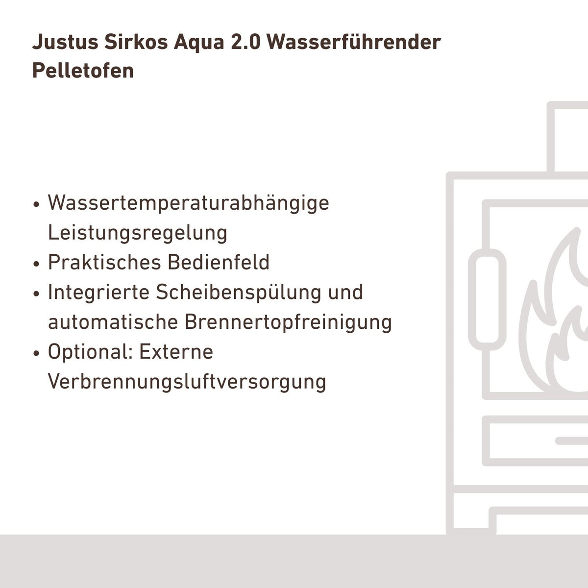 Caractéristiques du poêle à granulés bouilleur Justus Sirkos Aqua 2.0