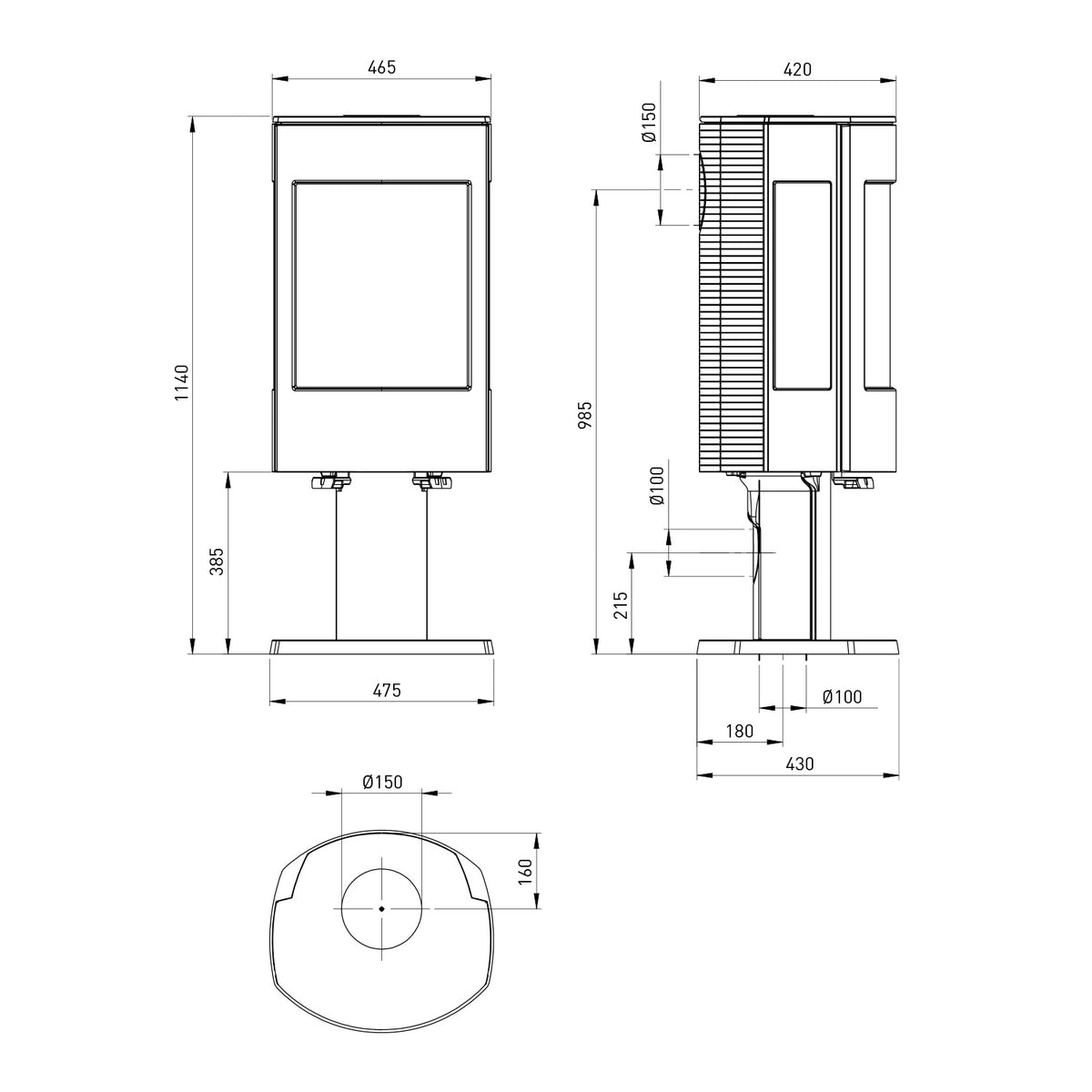 Poêle à bois Dovre Astro 4CB/P acier noir — construction 2, 8 kW