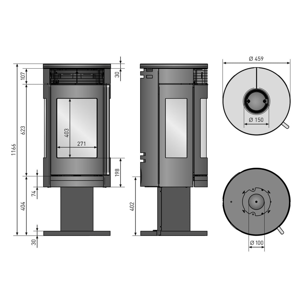 Oranier Rota Twist – Poêle à bois acier noir et céramique Grappa, 5,5 kW