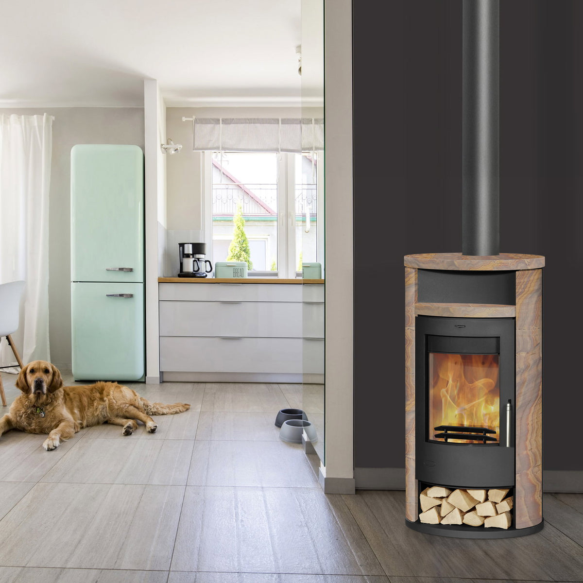 Poêle à bois Fireplace Alicante K1266 acier noir pierre de sable 8,3 kW