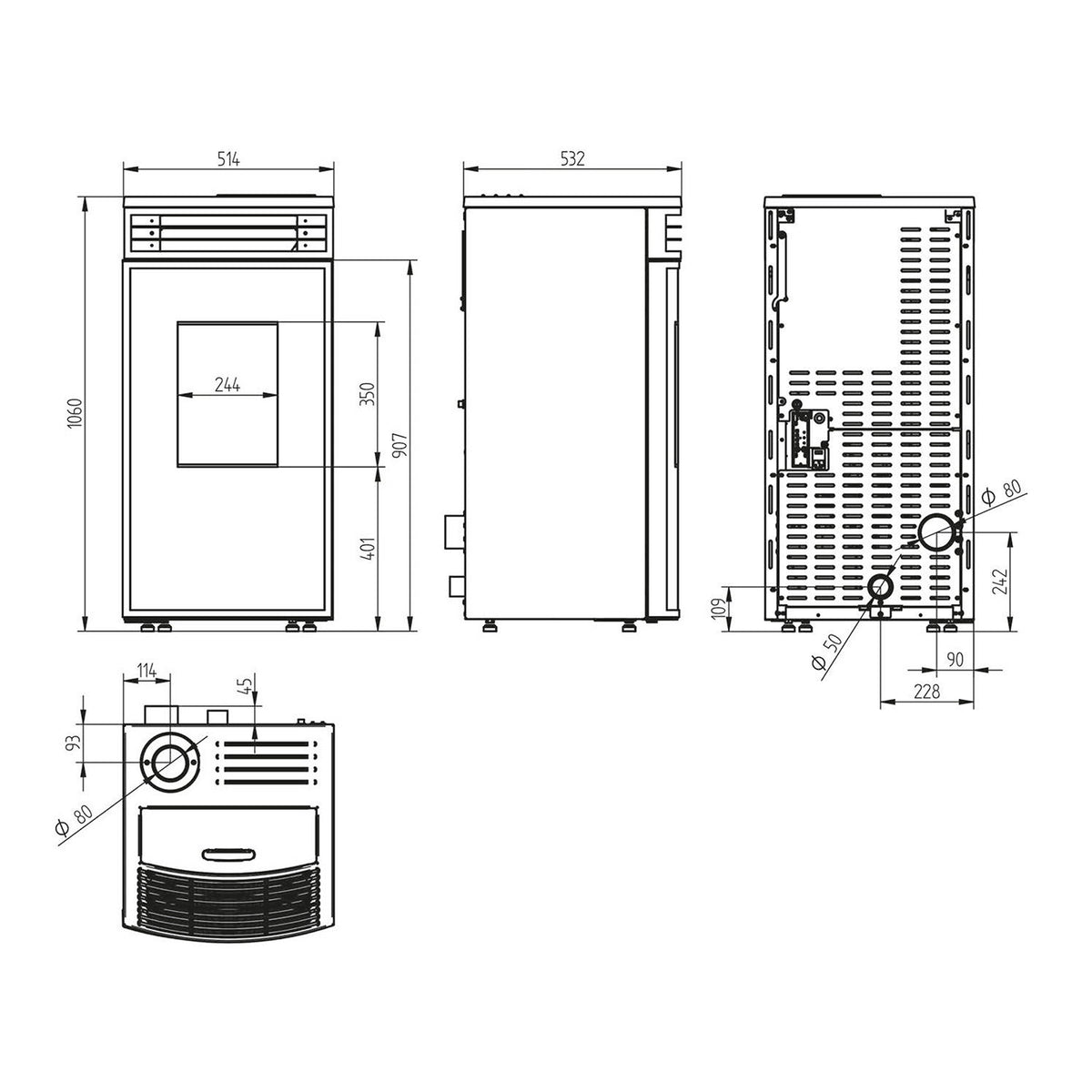 Poêle à bois Oranier Neta Acier Noir avec raccord arrière 8 kW - image 7