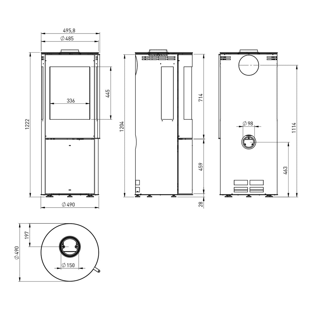 Fireplace Elite Magnolia – Poêle à bois acier noir avec plaque de recouvrement en verre, 6 kW