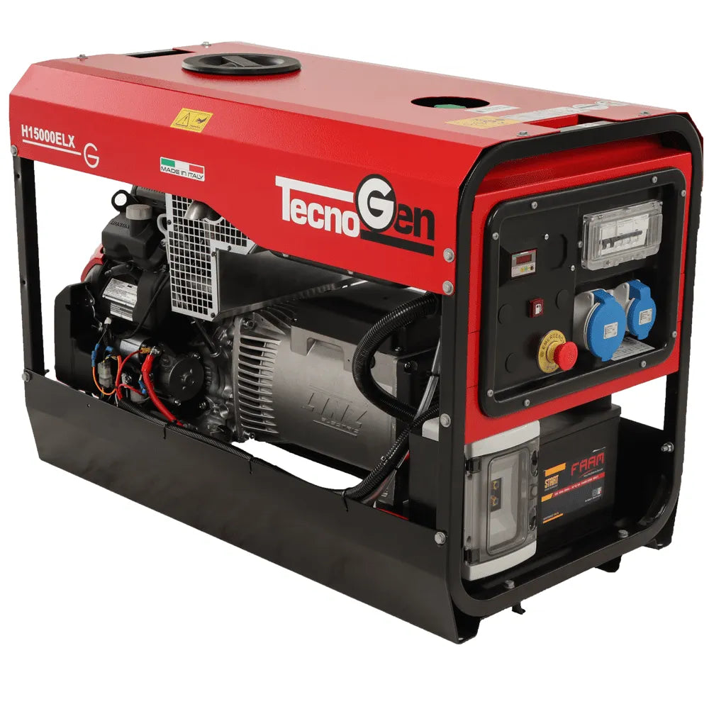 Groupe électrogène essence TecnoGen H15000ELX rouge et noir avec moteur Honda GX690
