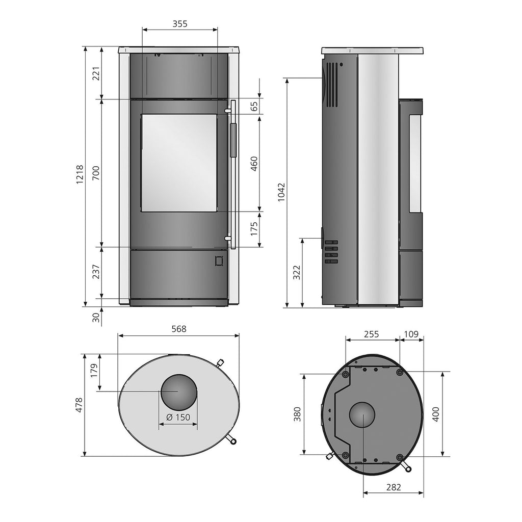 Oranier Polar Neo 6 – Poêle à bois acier noir et pierre de sable 6,5 kW DIBt