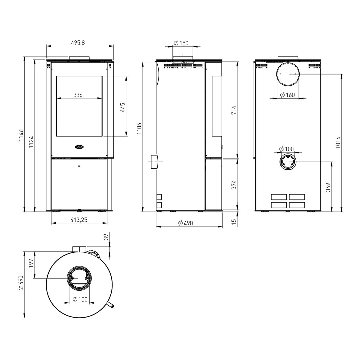Poêle à bois Fireplace Elite Toronto E6024 acier noir et plaque céramique 5,5 kW