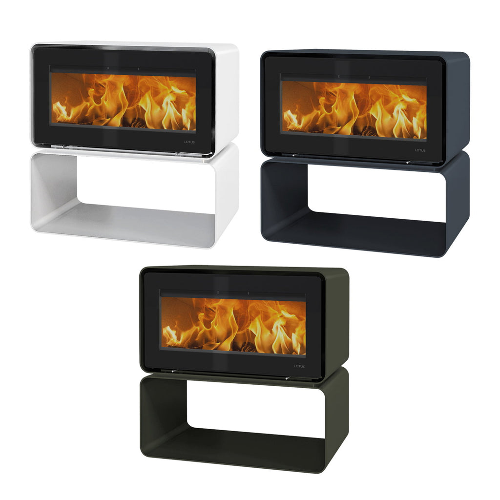Lotus Living Cube Alpin White KS2404 – Poêle à bois 7 kW, sortie arrière