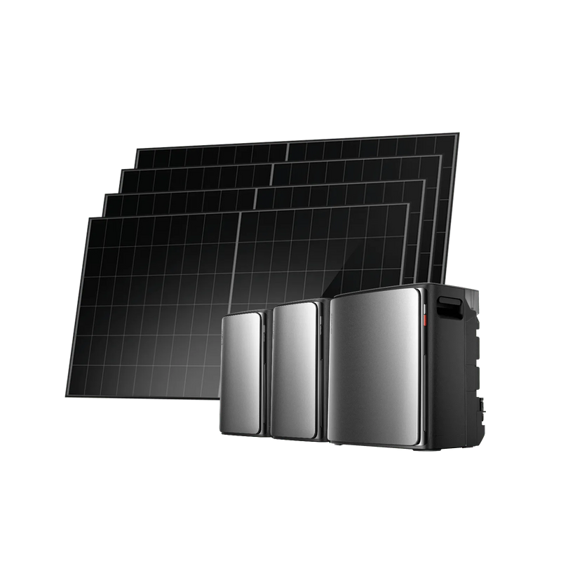 EcoFlow STREAM Ultra X avec deux STREAM Pro et quatre panneaux solaires rigides de 500 W