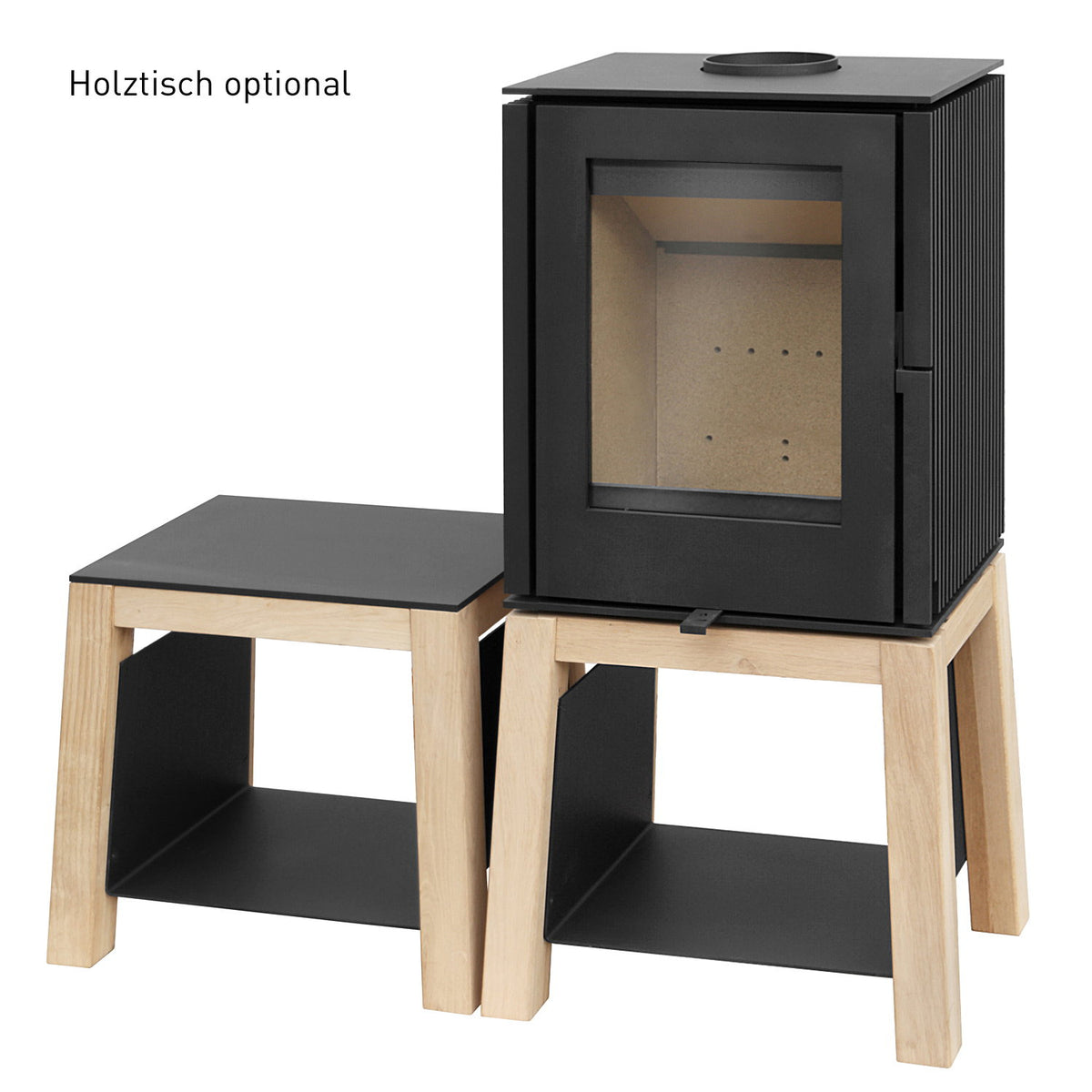 Poêle à bois Schmitzker Cuby S55075 avec socle en bois 6,4 kW