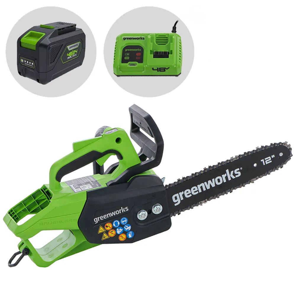 Greenworks GD48TCS - Tronçonneuse à batterie 48 V 5 Ah, lame 30 cm