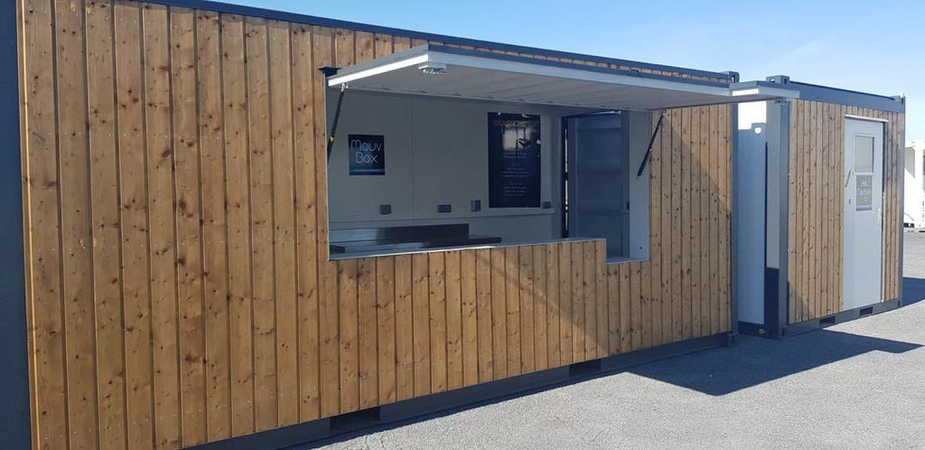 Container bar 20 pieds (6 m) Snack-BOX Privilege – Isolé, équipé et avec porte de service