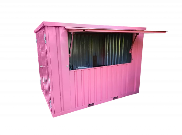 Container bar pliable rose vintage RAL 3014 – 3 × 2 m, ouverture à auvent et structure autoportante