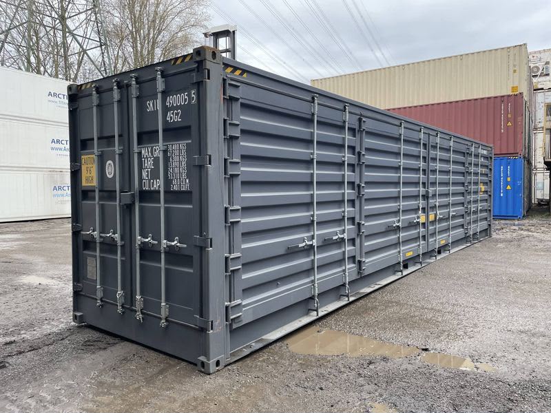 Conteneur maritime 40 pieds High Cube Open Side – Paroi latérale ouvrante, RAL 7015