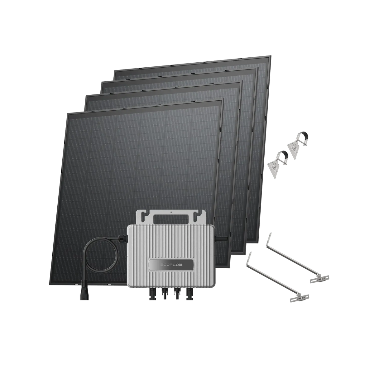 Kit solaire EcoFlow de balcon avec quatre panneaux rigides de 250 W, micro-onduleur STREAM et support