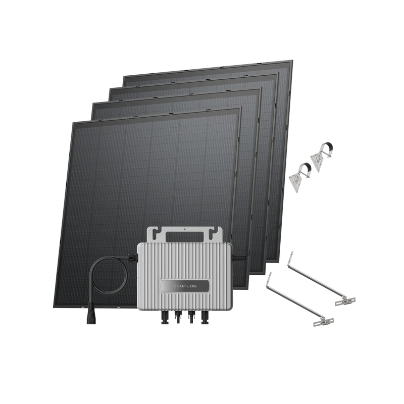 Kit solaire EcoFlow de balcon avec quatre panneaux rigides de 250 W, micro-onduleur STREAM et support