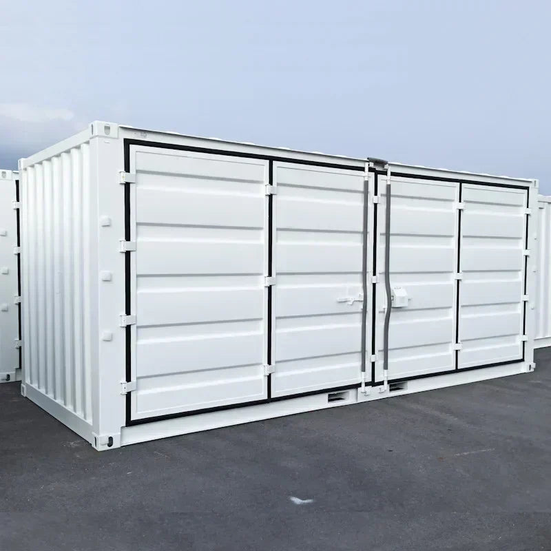 Conteneur de stockage neuf 20 pieds Open Side – 4 portes latérales – Blanc RAL 9010