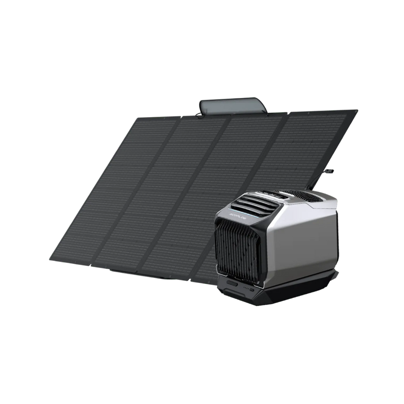 Climatiseur portable EcoFlow WAVE 2 avec batterie supplémentaire et panneau solaire portable de 400 W