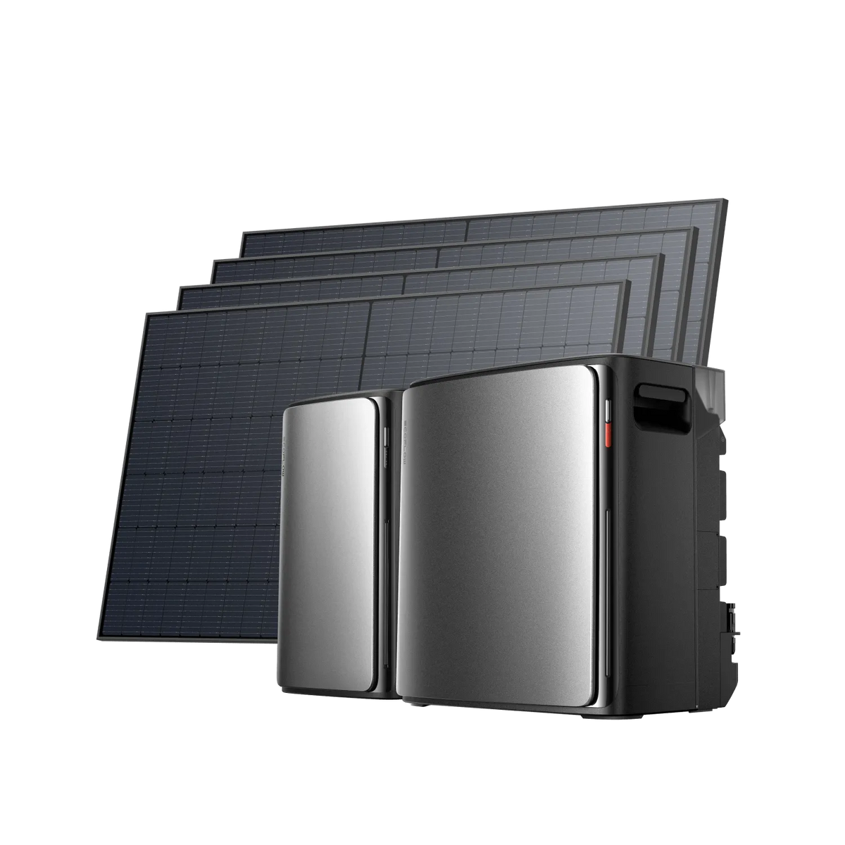 EcoFlow STREAM Ultra X avec une batterie STREAM AC Pro et quatre panneaux solaires bifaciaux de 520 W