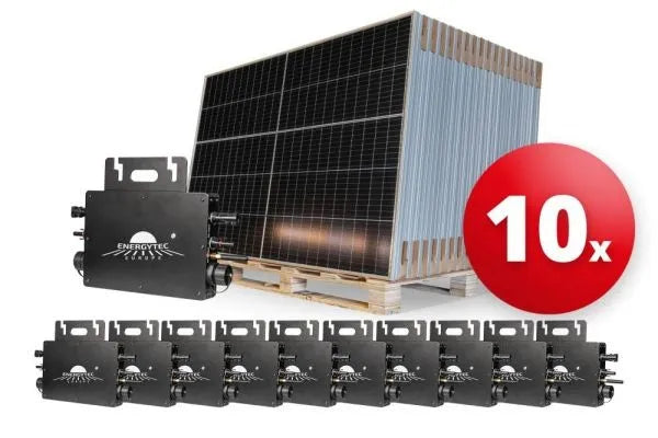 Pack Energytec de 10 centrales solaires de balcon avec 20 panneaux photovoltaïques et 10 micro-onduleurs Wi-Fi