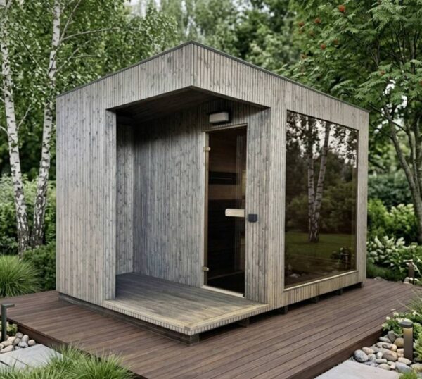 Sauna extérieur TAVOS avec terrasse – 240 × 360 cm