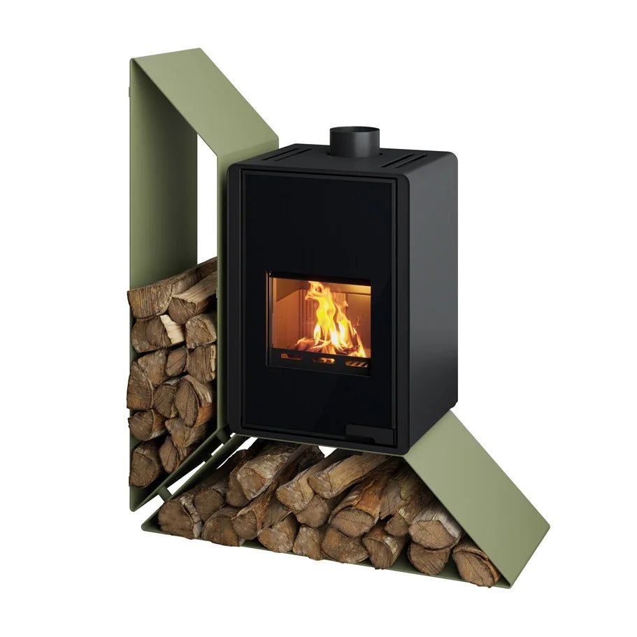 Poêle à bois HS Flamingo Deluxe Kampa olive avec étagère à gauche 9 kW — image 2
