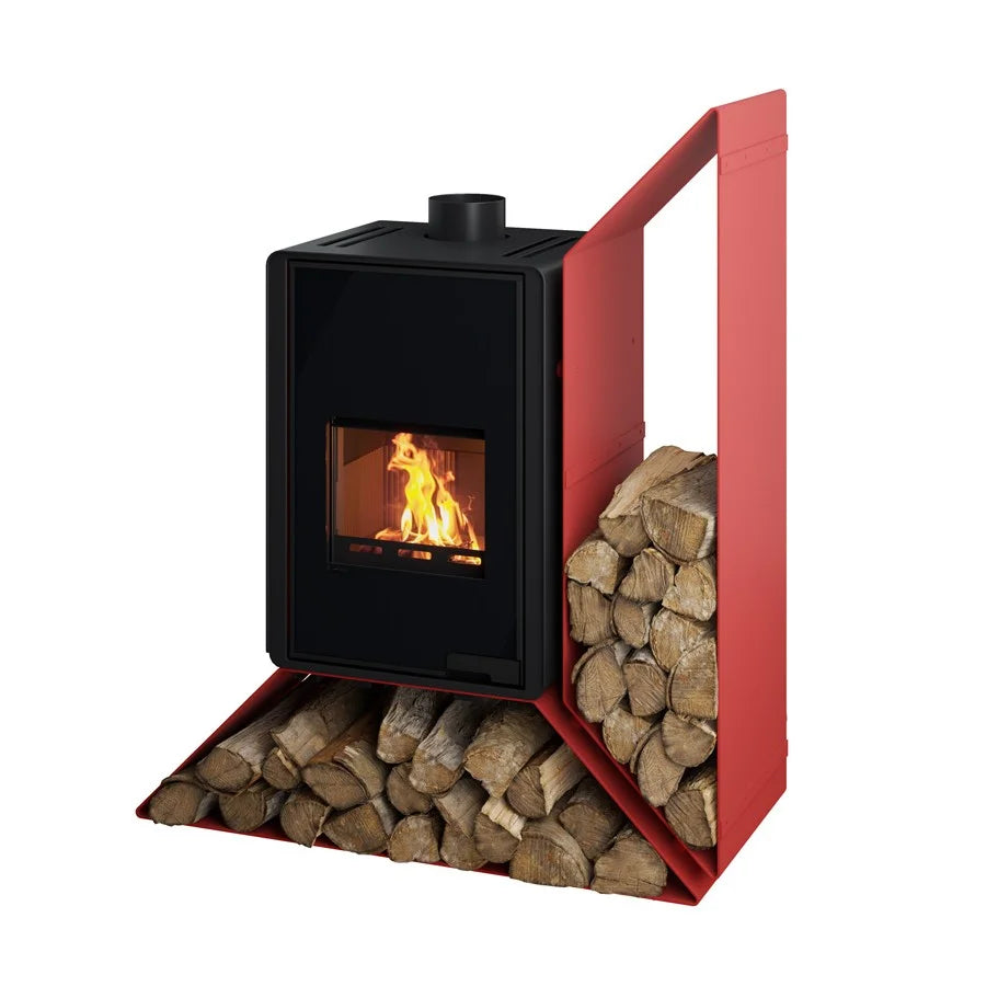 Poêle à bois HS Flamingo Deluxe Kampa rouge avec étagère à droite 9 kW — image 2