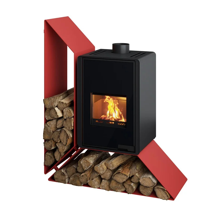 Poêle à bois HS Flamingo Deluxe Kampa rouge avec étagère à gauche 9 kW — image 2
