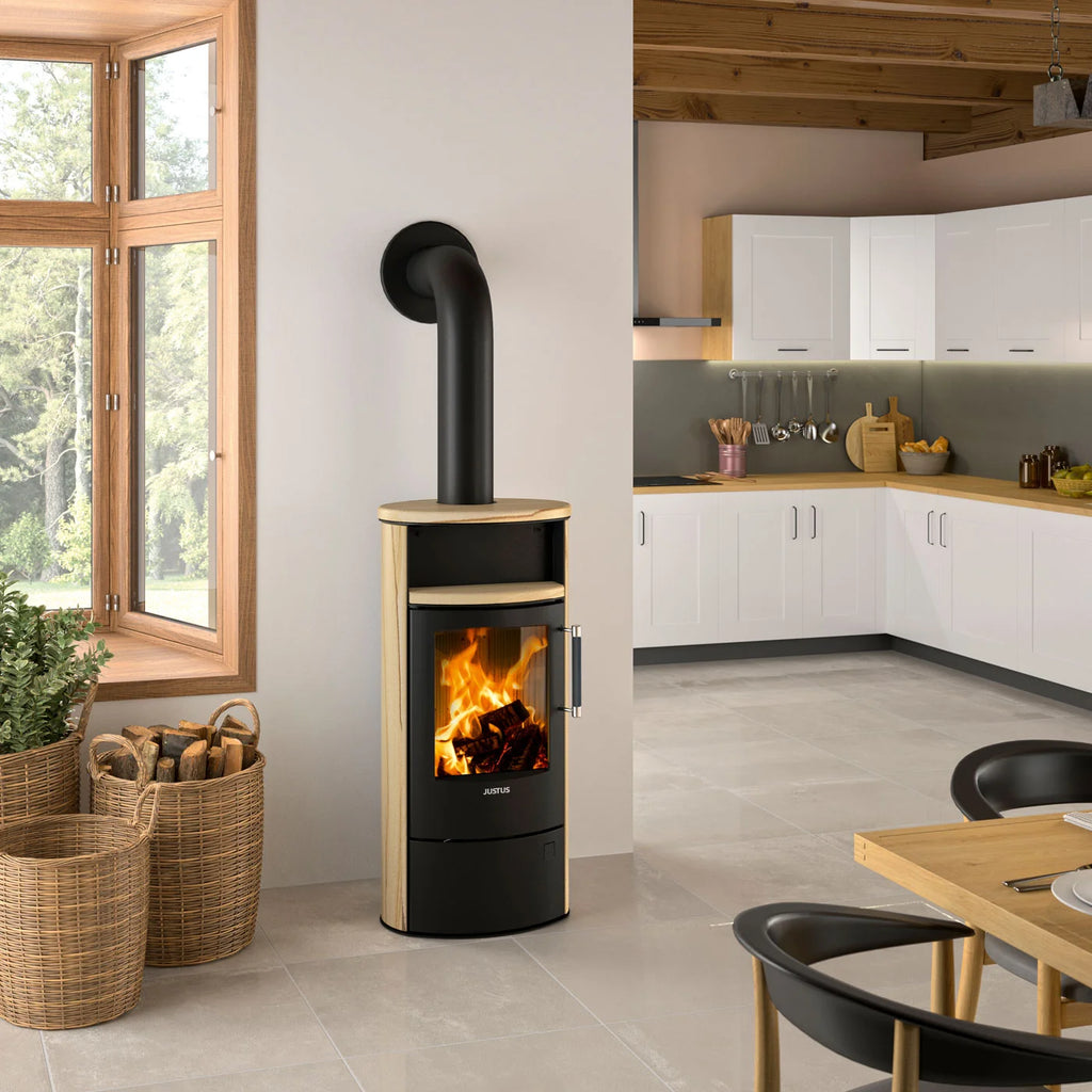 Justus Island 5 2.0 – Poêle à bois acier noir et céramique Grappa 5 kW