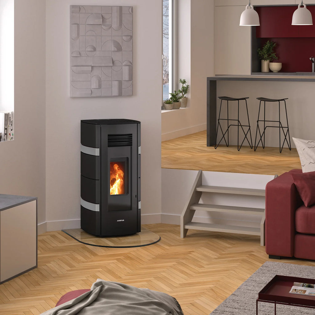 Justus Sia poêle à granulés acier noir avec conStone anthracite 8 kW