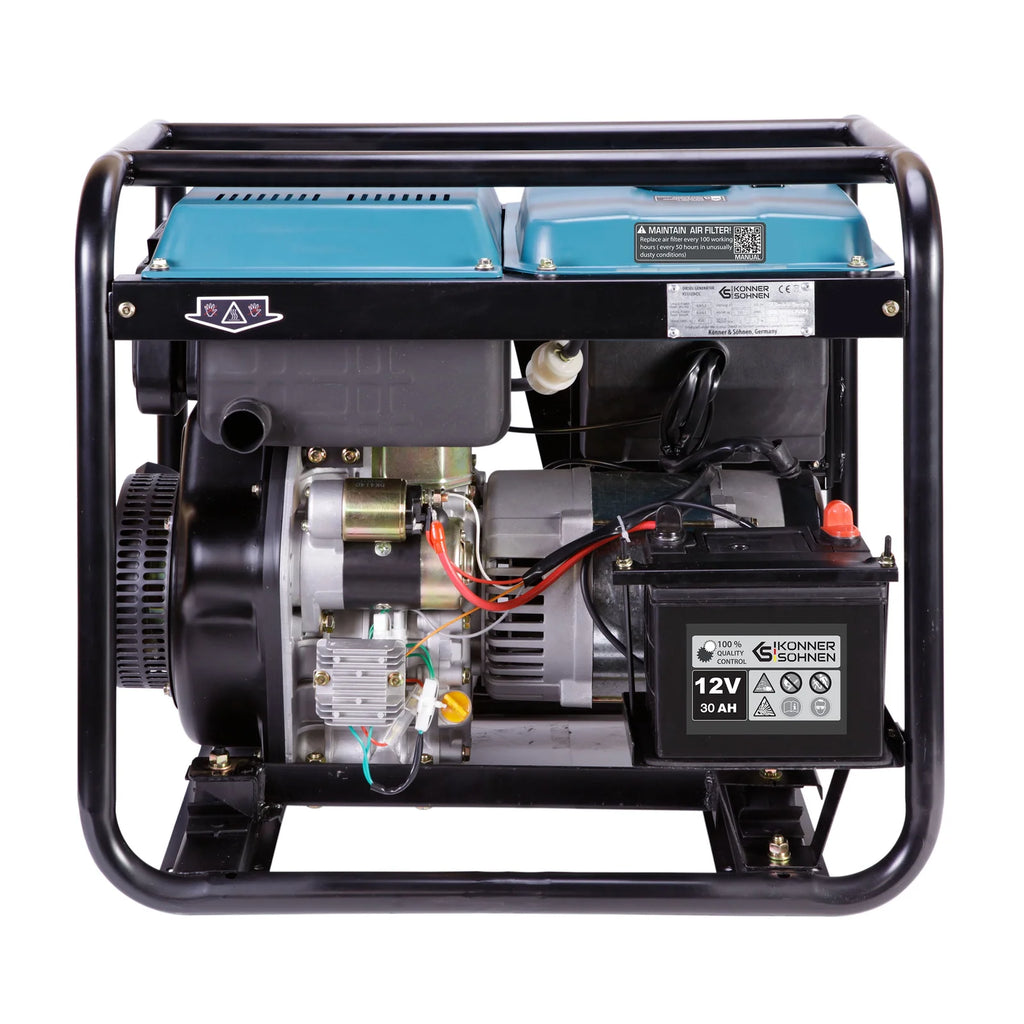 Vue arrière du moteur et de la batterie du groupe électrogène diesel KS9100HDE-1/3 ATSR