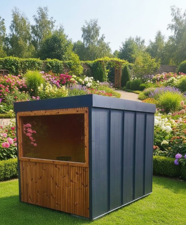Sauna de jardin avec revêtement métallique