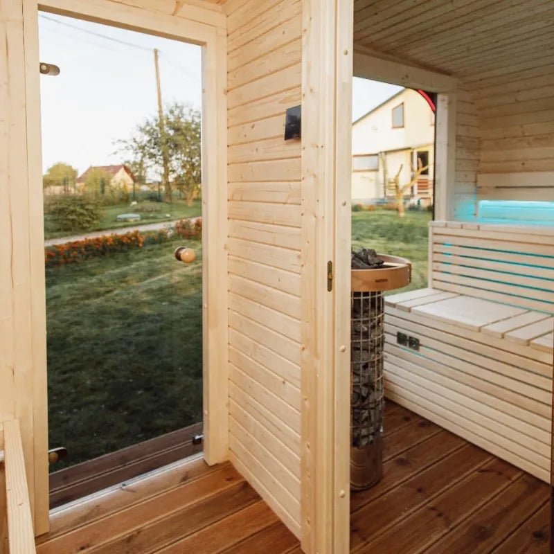 Sauna extérieur Mandi avec espace d’entrée – Sauna de jardin en bois d’épicéa