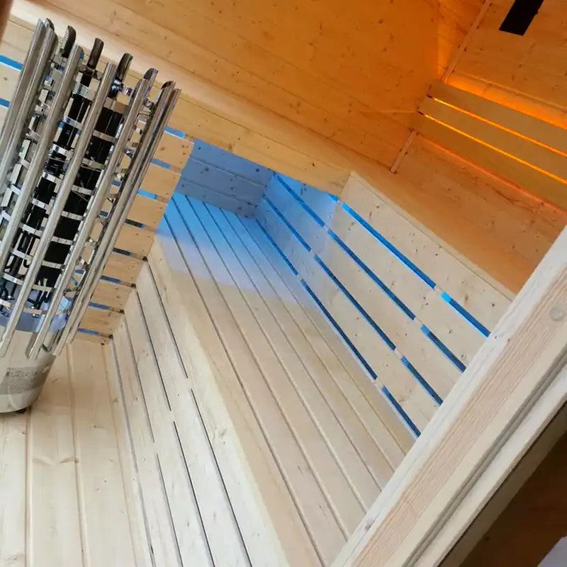 Sauna extérieur TOROS – Avec vestibule, isolation renforcée et poêle Harvia 9 kW