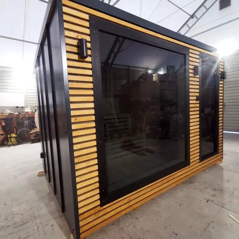 Sauna extérieur TOROS – Avec vestibule, isolation renforcée et poêle Harvia 9 kW