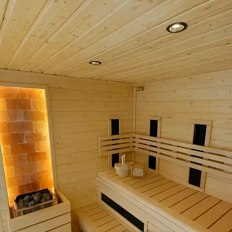 Sauna extérieur TOROS – Avec vestibule, isolation renforcée et poêle Harvia 9 kW